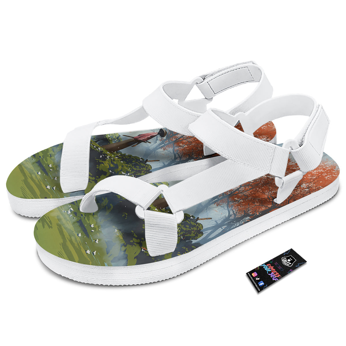 Samurai Fantasy Print White Open Toe Sandals-grizzshop