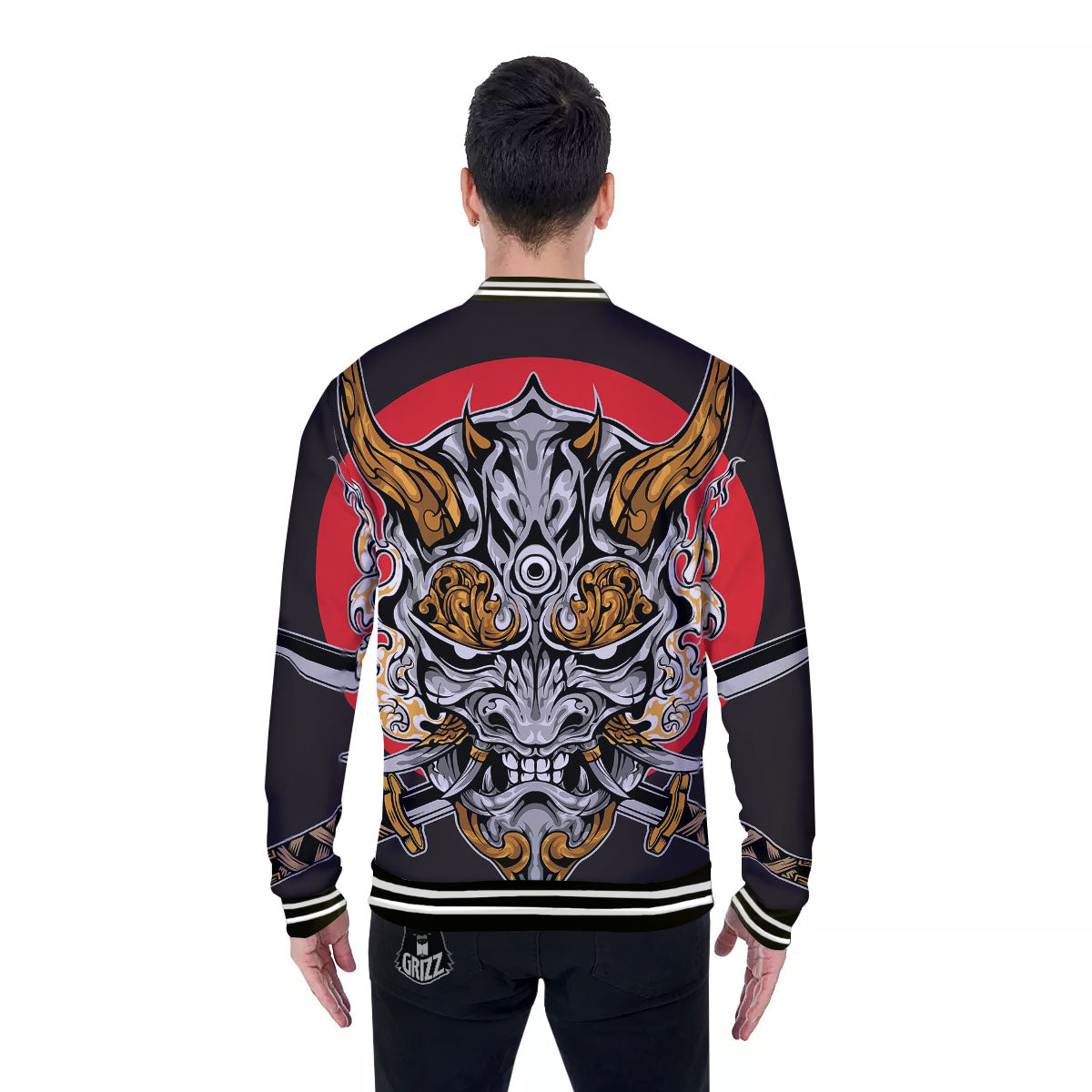 Samurai Ghost Japanese Print Baseball Jacket-grizzshop