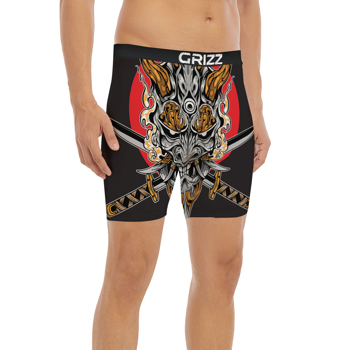 Samurai Ghost Japanese Print Boxer Briefs-grizzshop