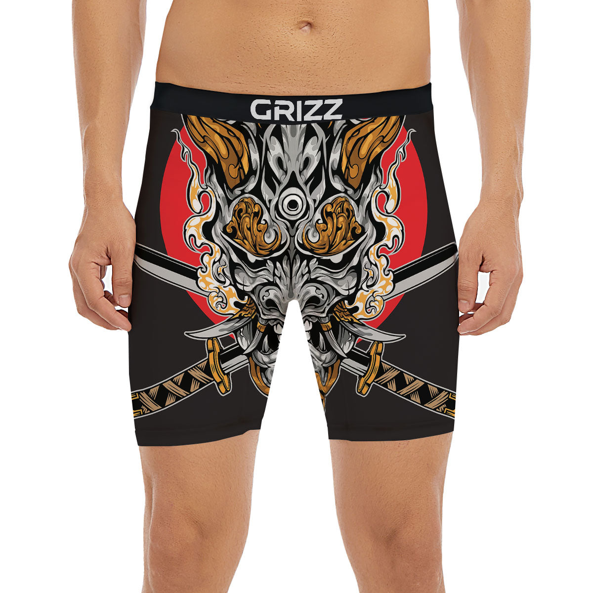 Samurai Ghost Japanese Print Boxer Briefs-grizzshop