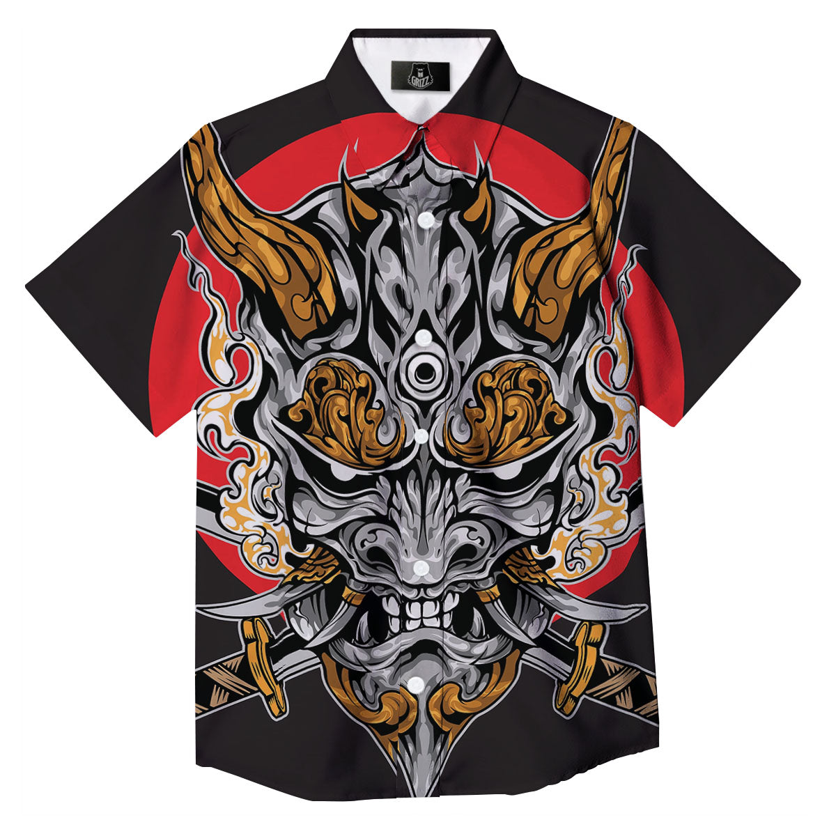 Samurai Ghost Japanese Print Button Up Shirt-grizzshop