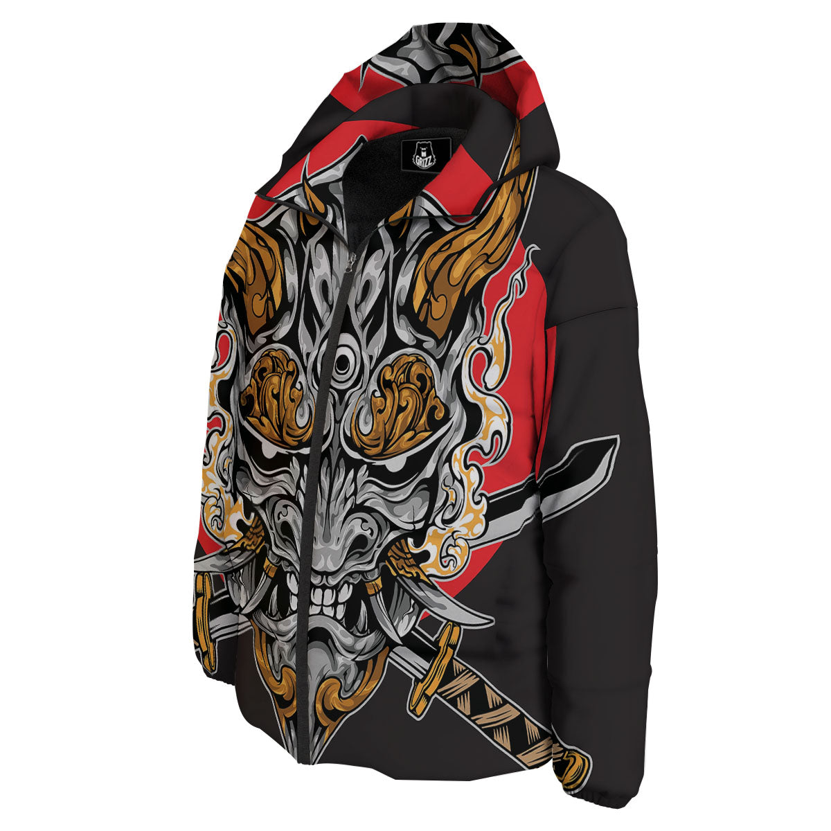 Samurai Ghost Japanese Print Down Jacket-grizzshop