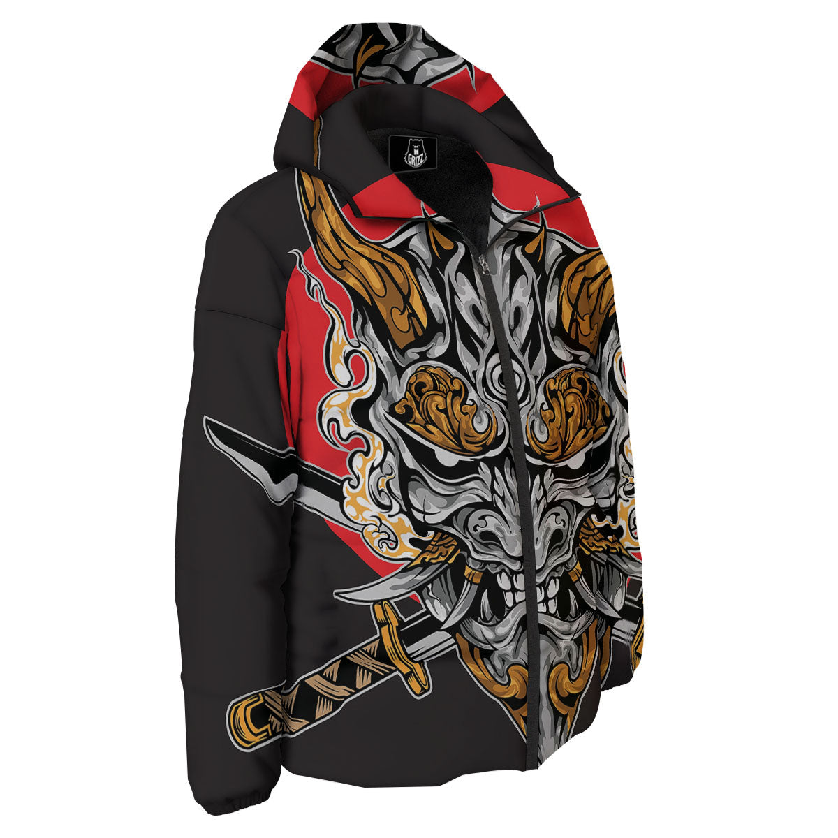 Samurai Ghost Japanese Print Down Jacket-grizzshop