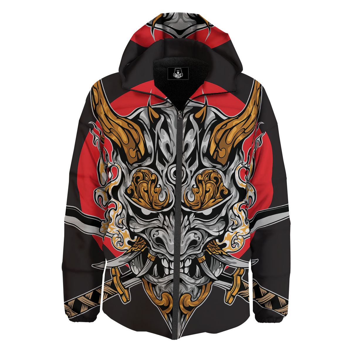 Samurai Ghost Japanese Print Down Jacket-grizzshop