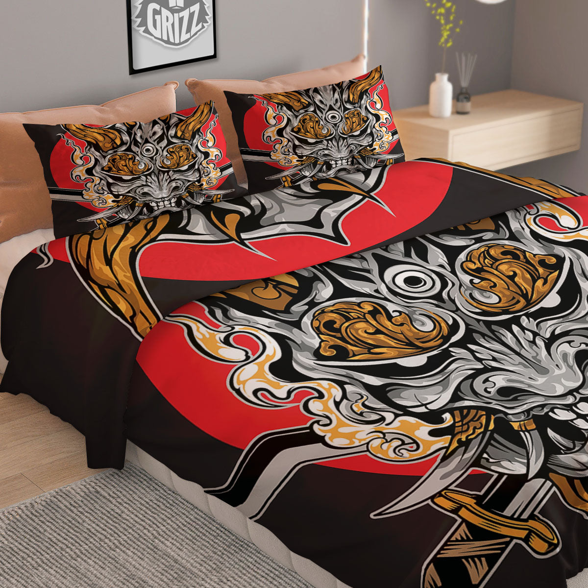 Samurai Ghost Japanese Print Duvet Cover Bedding Set