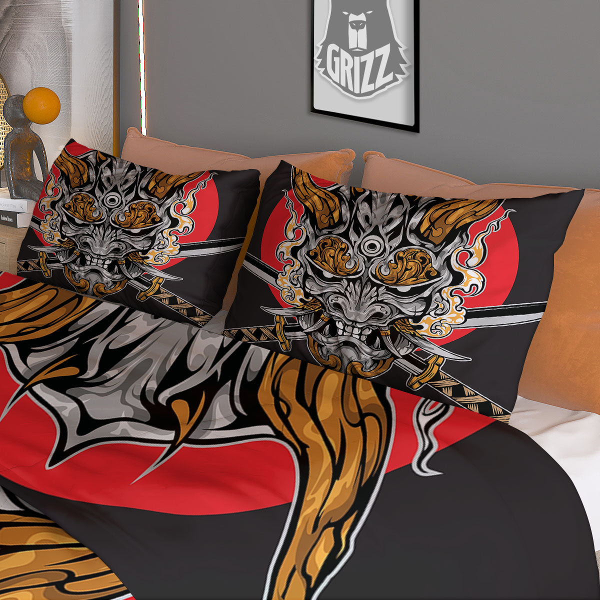 Samurai Ghost Japanese Print Duvet Cover Bedding Set
