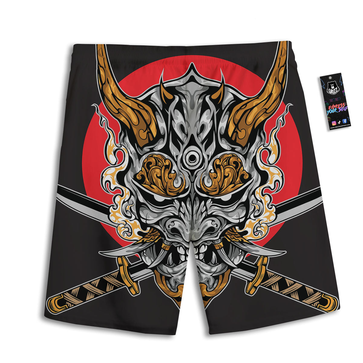 Samurai Ghost Japanese Print Men's Athletic Shorts