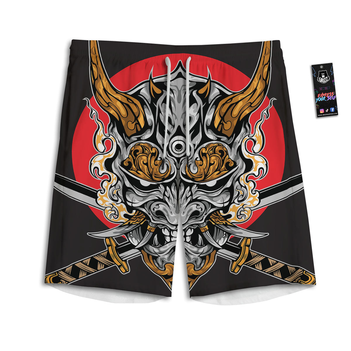 Samurai Ghost Japanese Print Men's Athletic Shorts