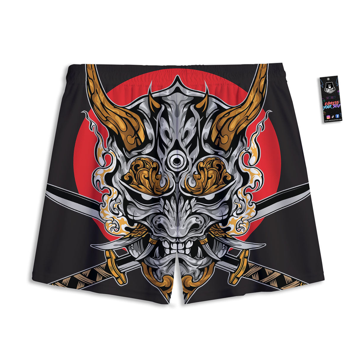 Samurai Ghost Japanese Print Mesh Shorts