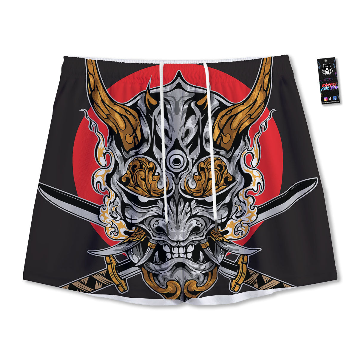 Samurai Ghost Japanese Print Mesh Shorts