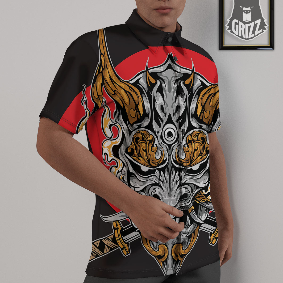 Samurai Ghost Japanese Print Untucked Shirts-grizzshop