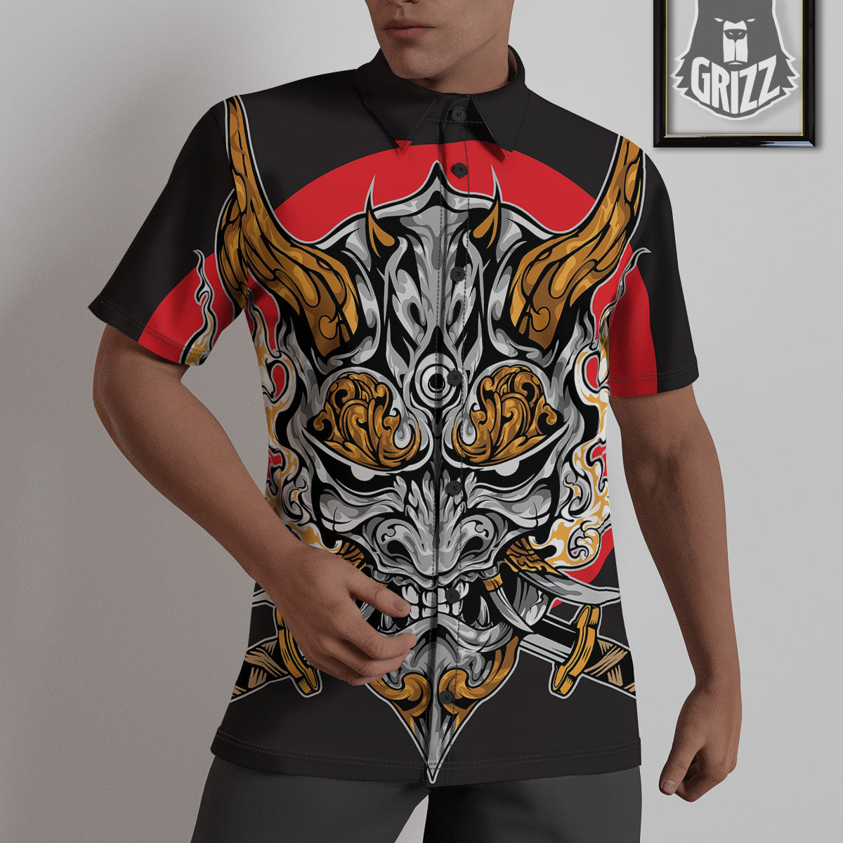 Samurai Ghost Japanese Print Untucked Shirts-grizzshop