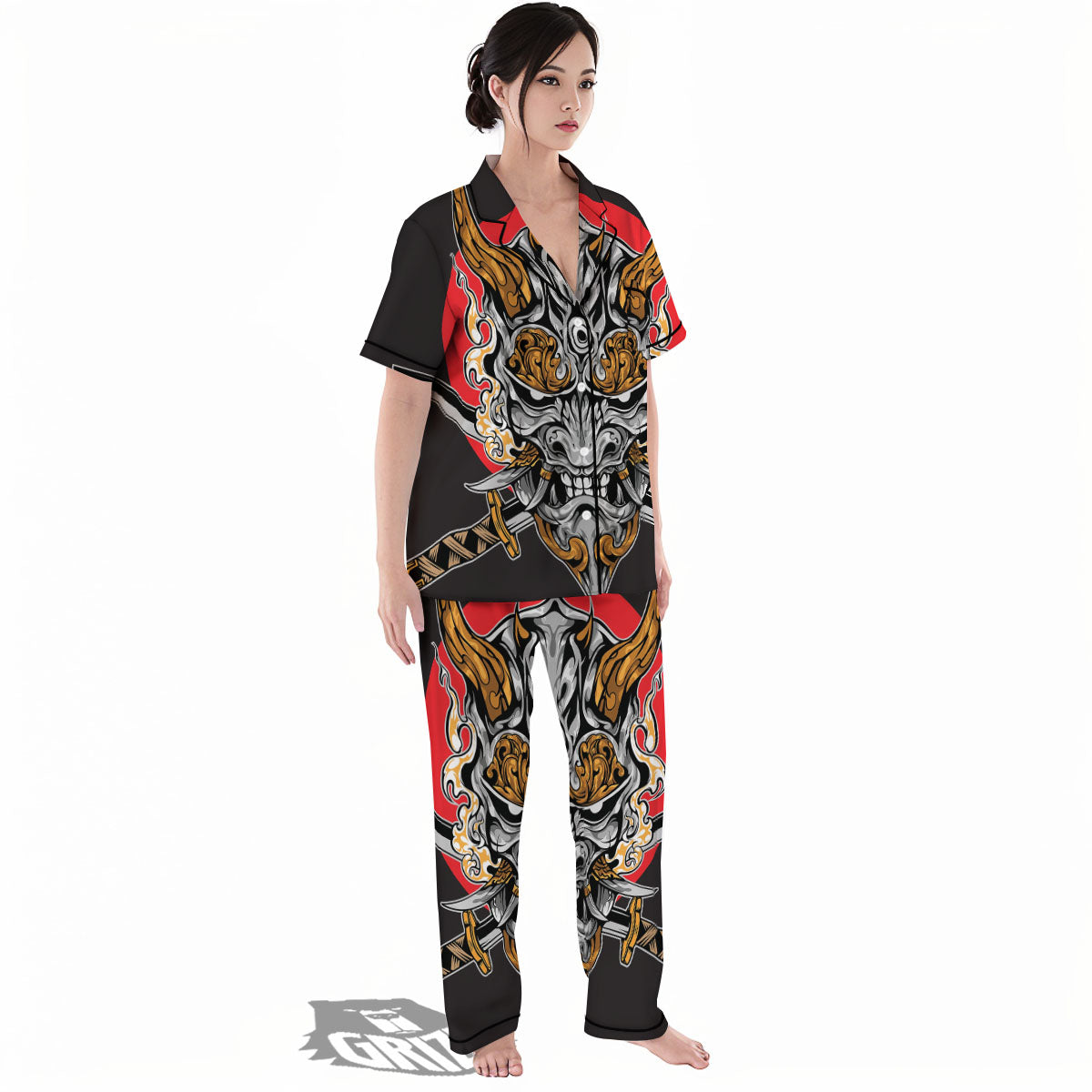 Samurai Ghost Japanese Print Women's Pajamas Set-grizzshop