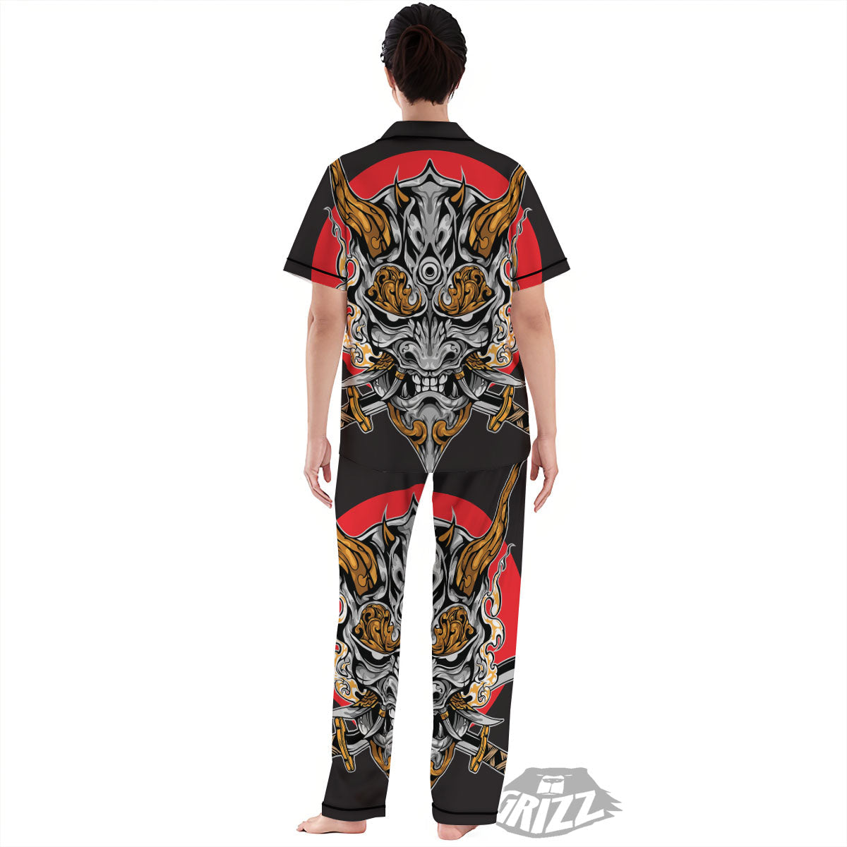 Samurai Ghost Japanese Print Women's Pajamas Set-grizzshop