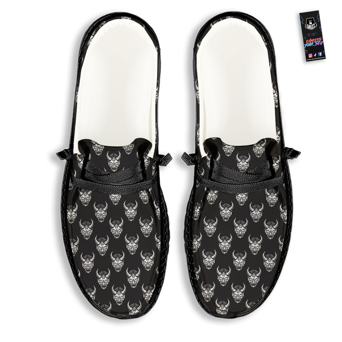 Samurai Ghost Mask Print Pattern Black Loafers-grizzshop