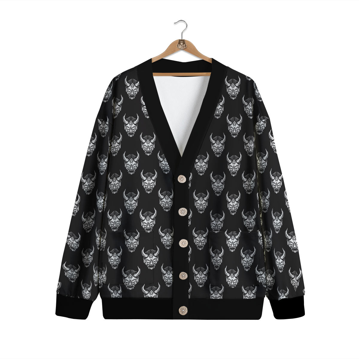 Samurai Ghost Mask Print Pattern Cardigan-grizzshop