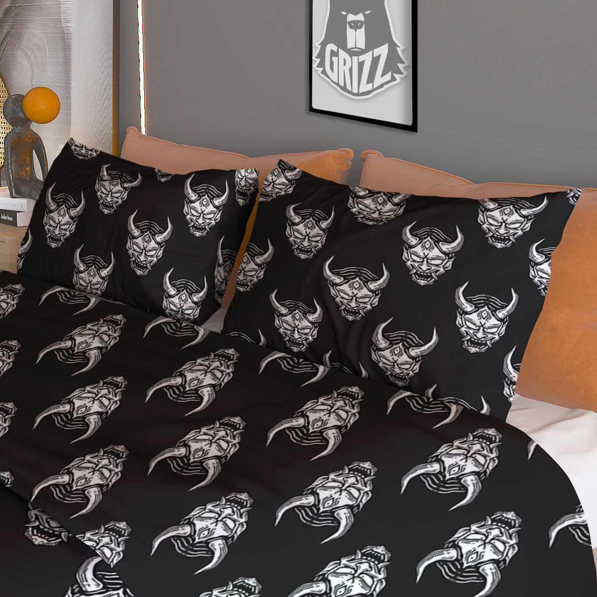 Samurai Ghost Mask Print Pattern Duvet Cover Bedding Set