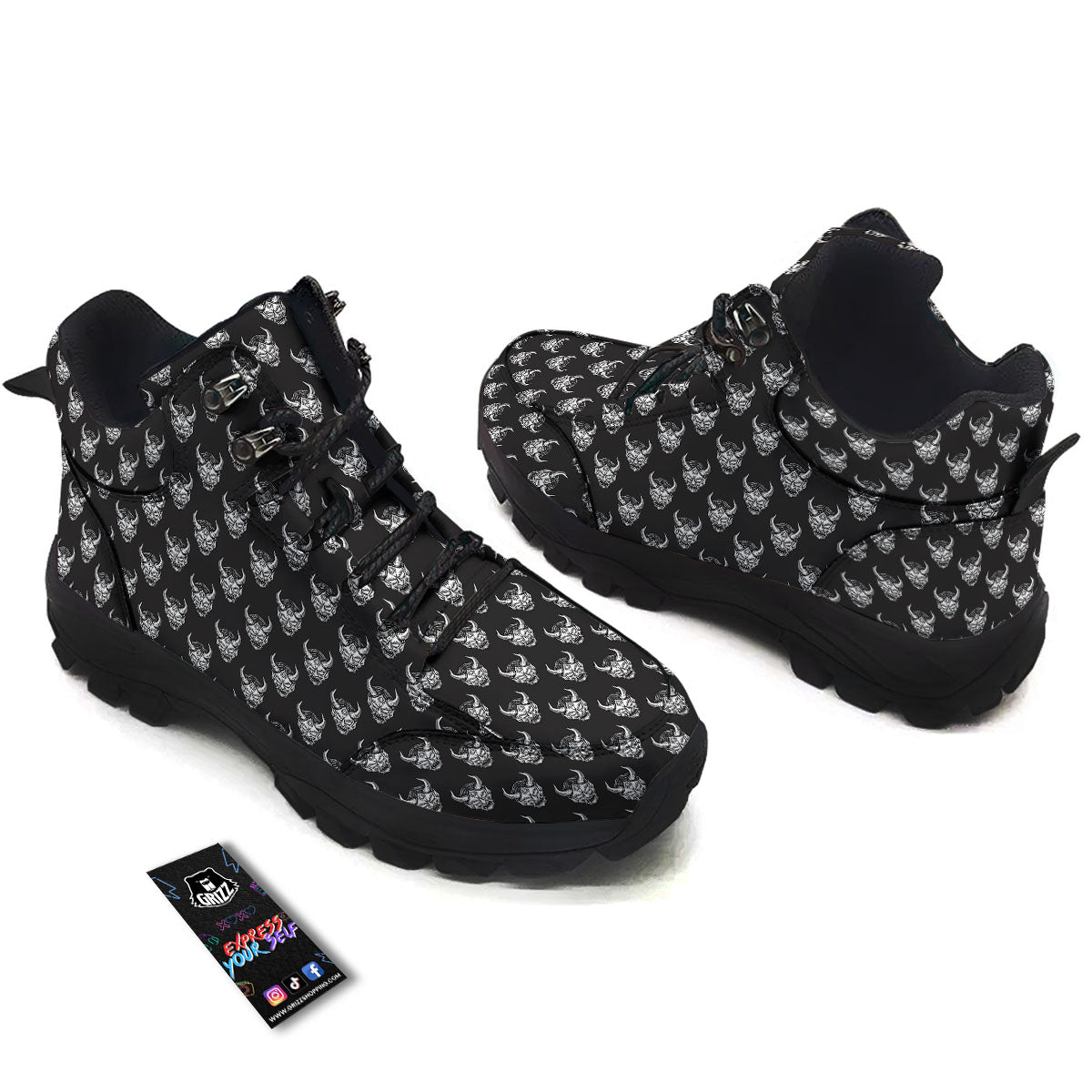 Samurai Ghost Mask Print Pattern Hiking Shoes-grizzshop