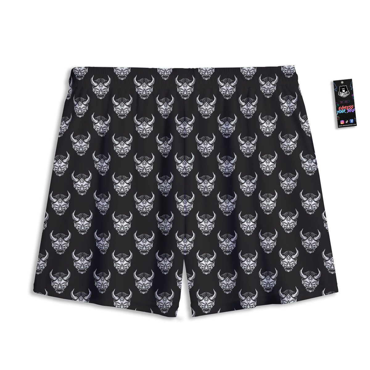 Samurai Ghost Mask Print Pattern Mesh Shorts