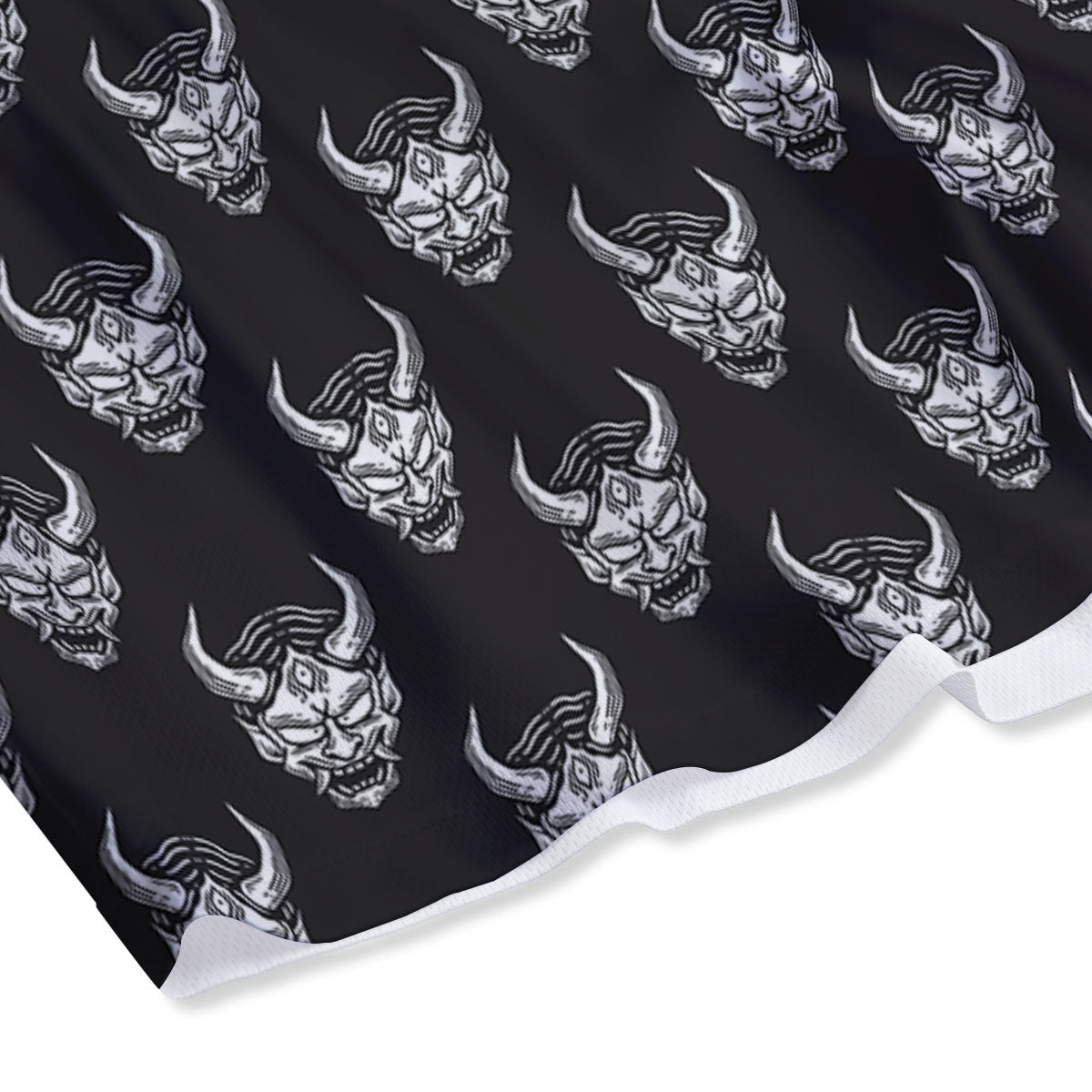 Samurai Ghost Mask Print Pattern Mesh Shorts