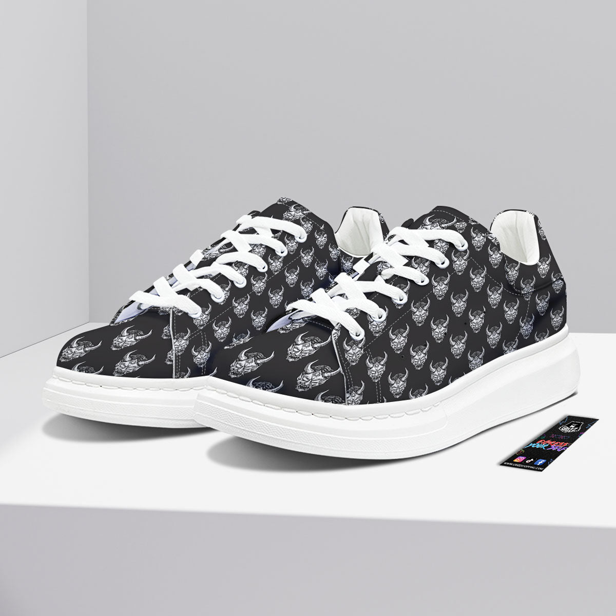 Samurai Ghost Mask Print Pattern Platform Shoes-grizzshop