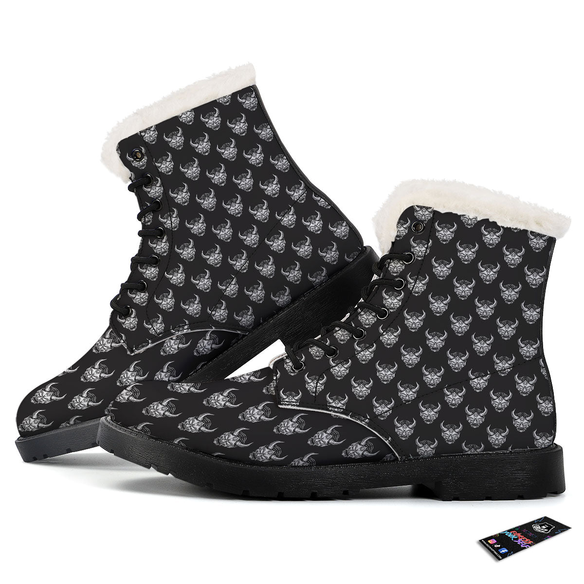 Samurai Ghost Mask Print Pattern Winter Boots-grizzshop