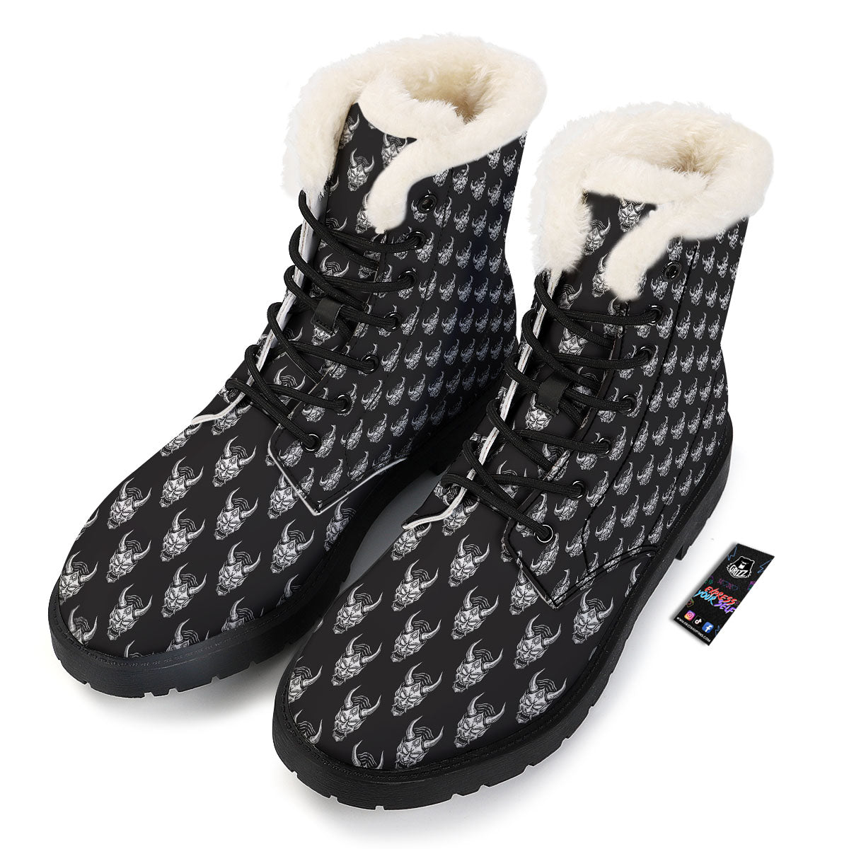 Samurai Ghost Mask Print Pattern Winter Boots-grizzshop