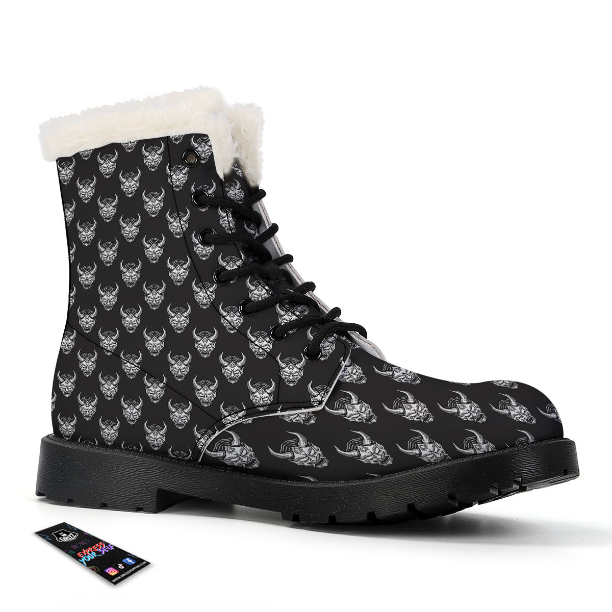 Samurai Ghost Mask Print Pattern Winter Boots-grizzshop