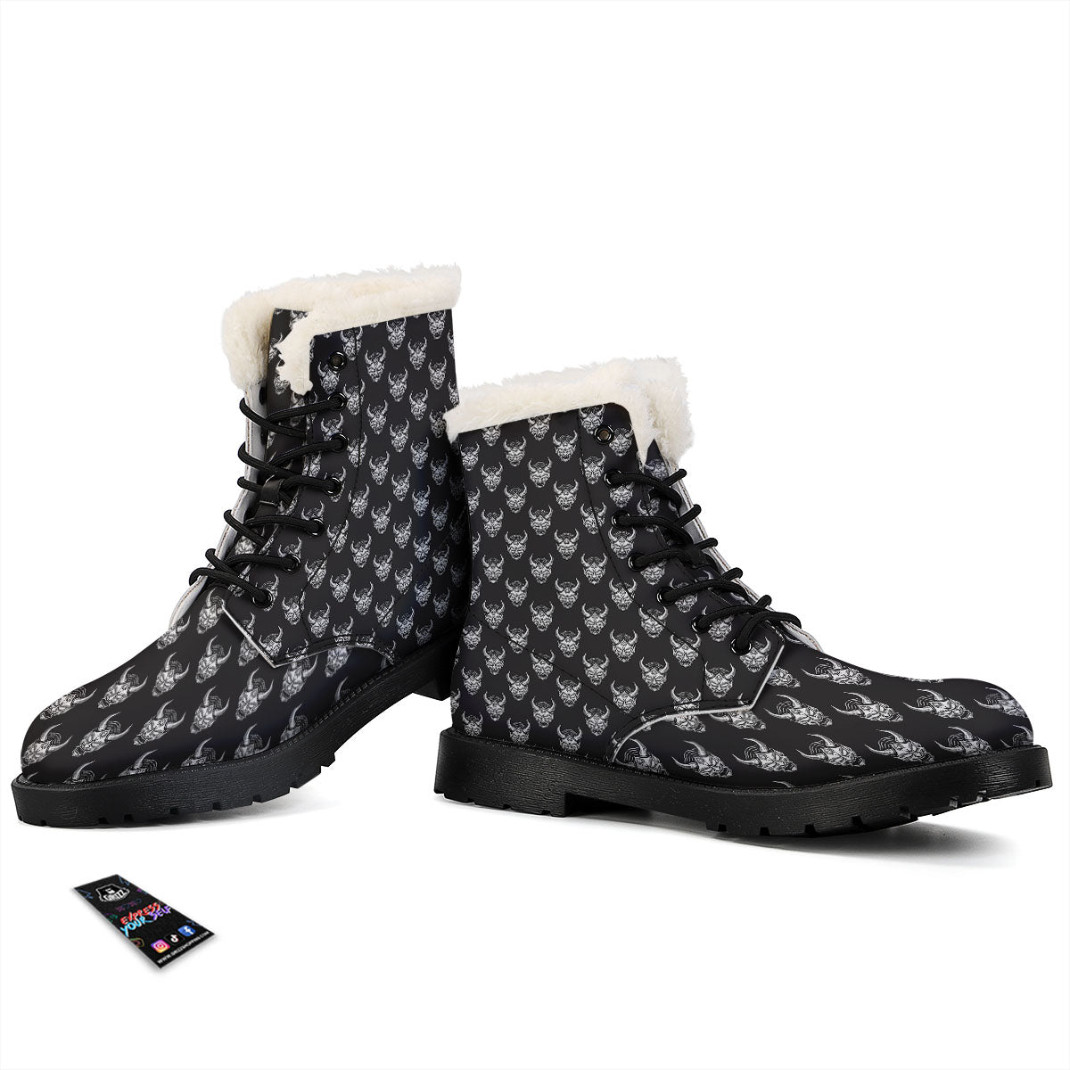 Samurai Ghost Mask Print Pattern Winter Boots-grizzshop