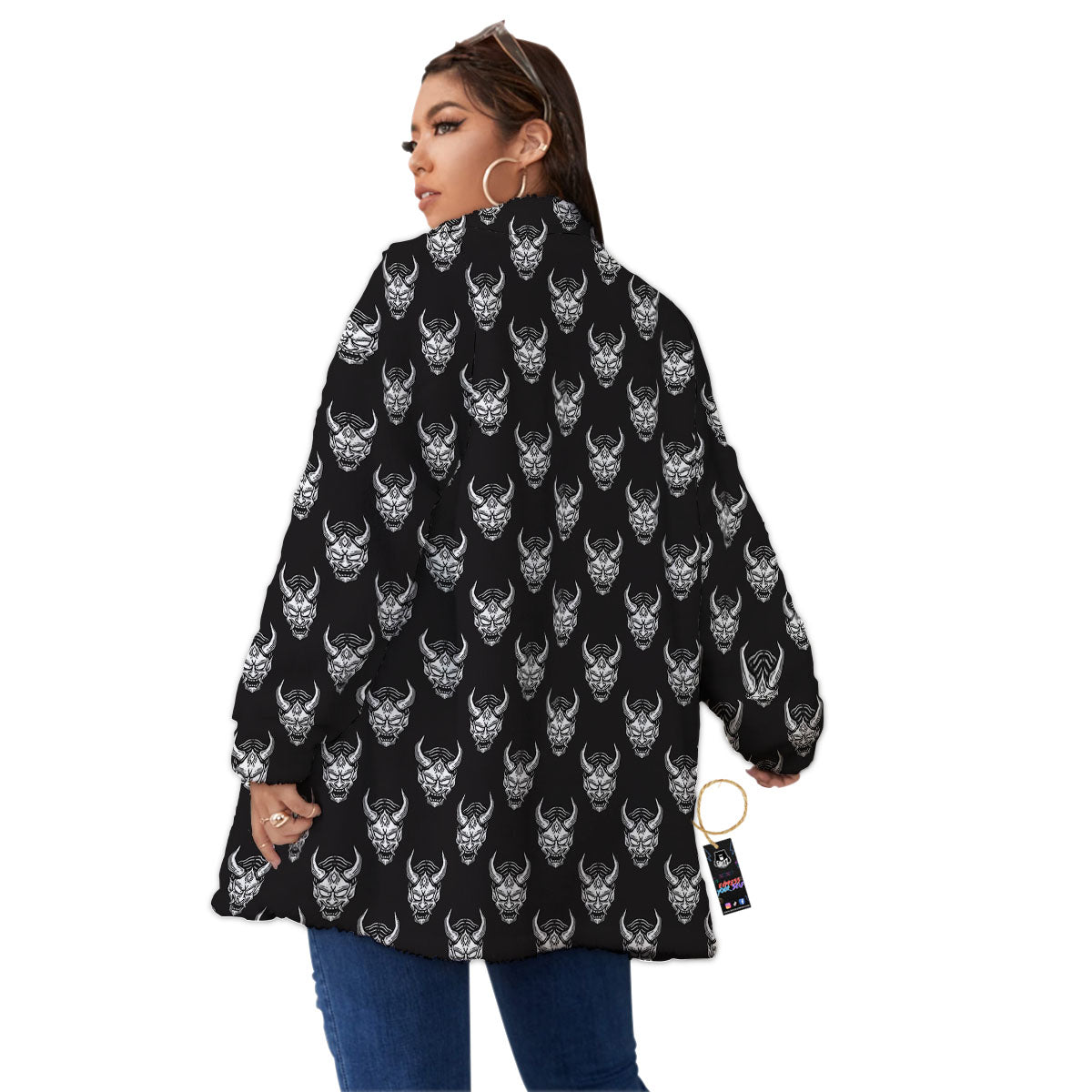 Samurai Ghost Mask Print Pattern Women's Sherpa Jacket-grizzshop