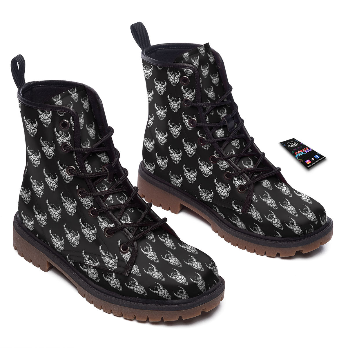Samurai Ghost Mask Print Pattern Work Boots-grizzshop