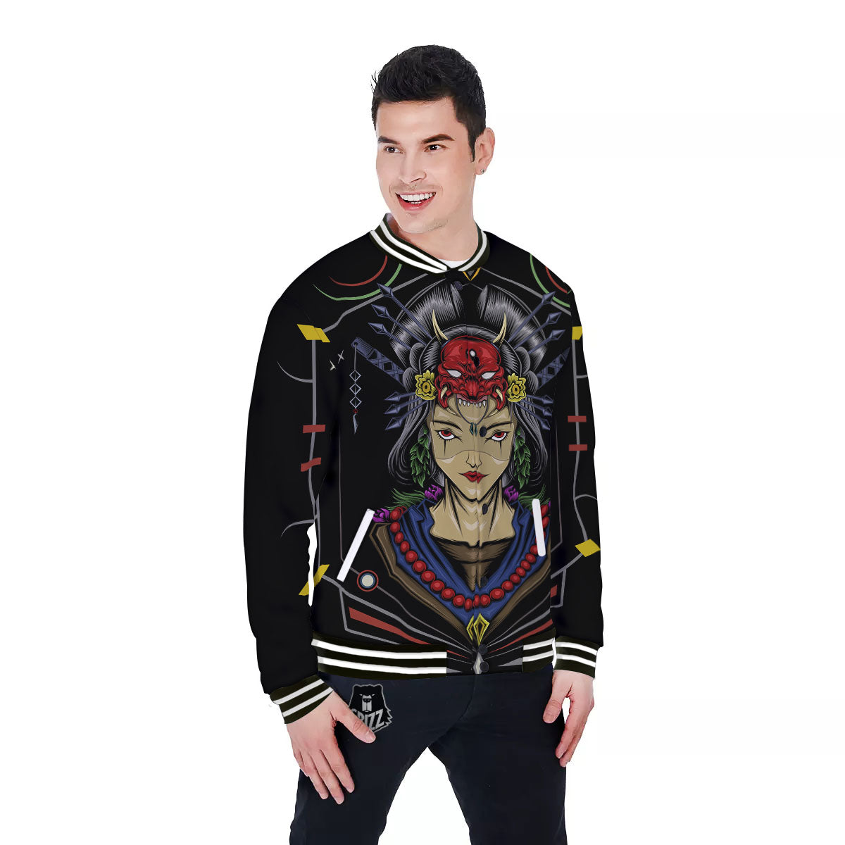 Samurai Girl Japanese Print Baseball Jacket-grizzshop
