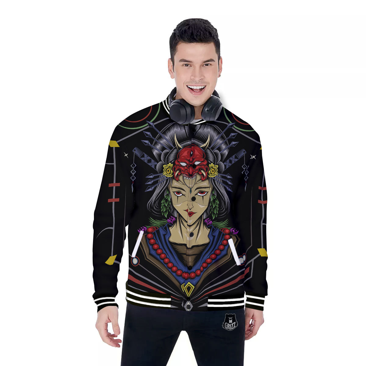 Samurai Girl Japanese Print Baseball Jacket-grizzshop