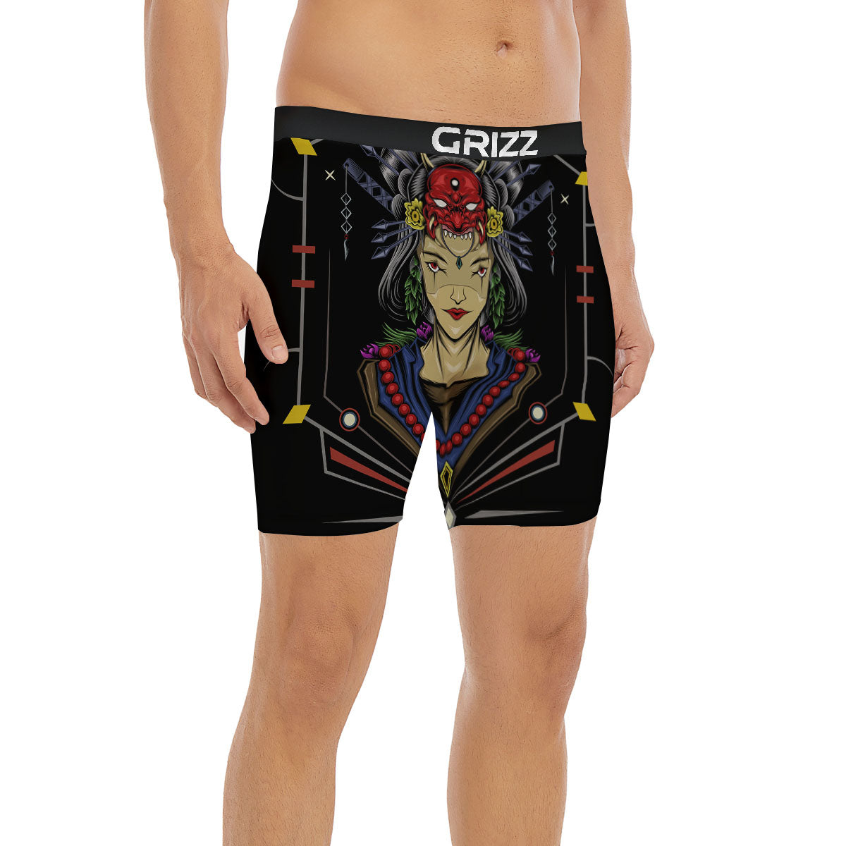 Samurai Girl Japanese Print Boxer Briefs-grizzshop