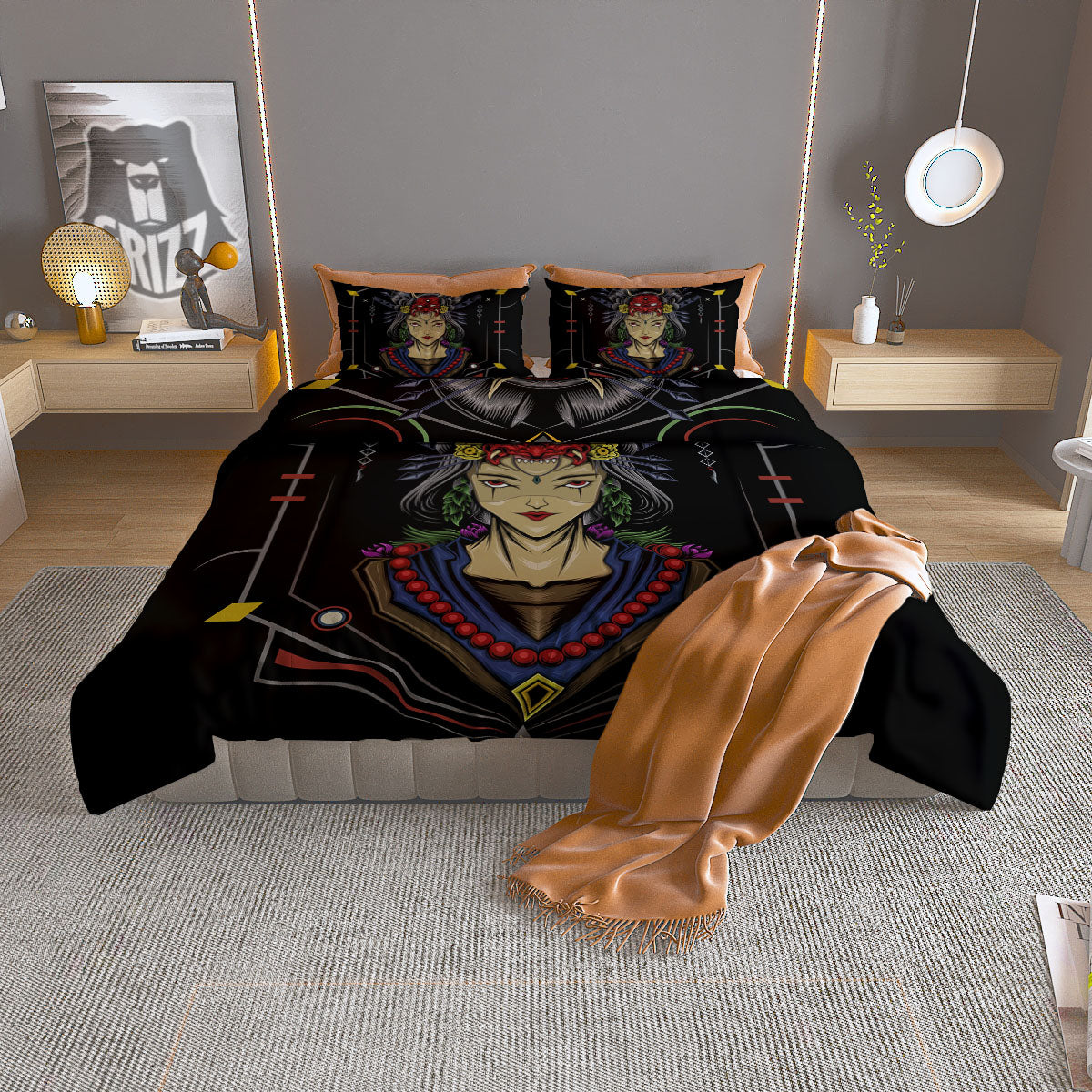 Samurai Girl Japanese Print Duvet Cover Bedding Set