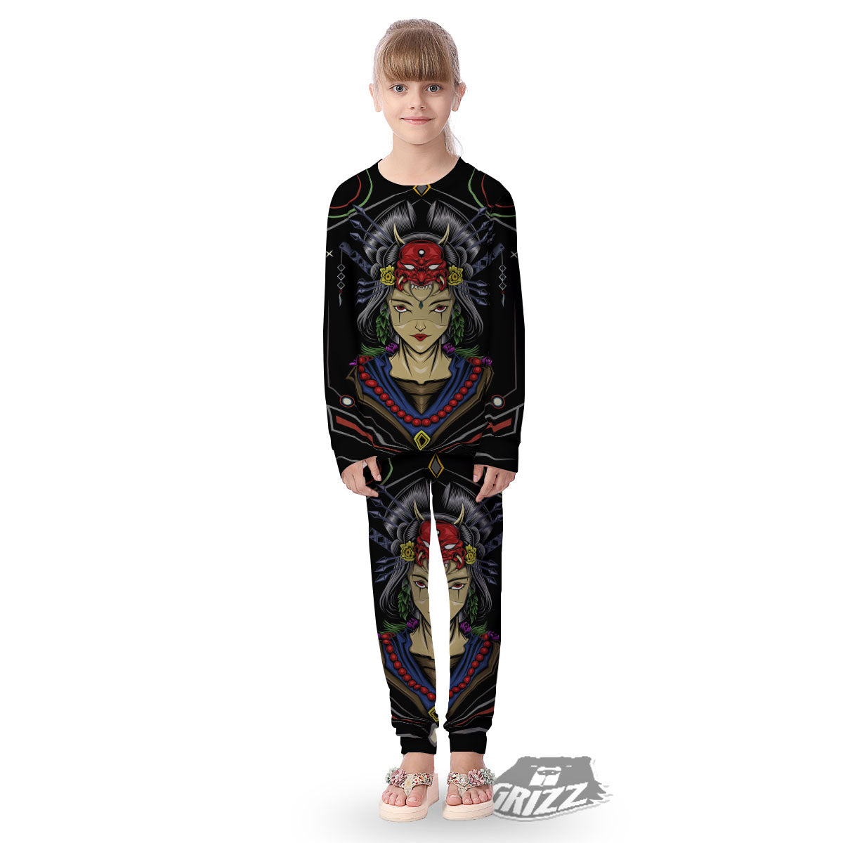 Samurai Girl Japanese Print Kid's Pajamas-grizzshop