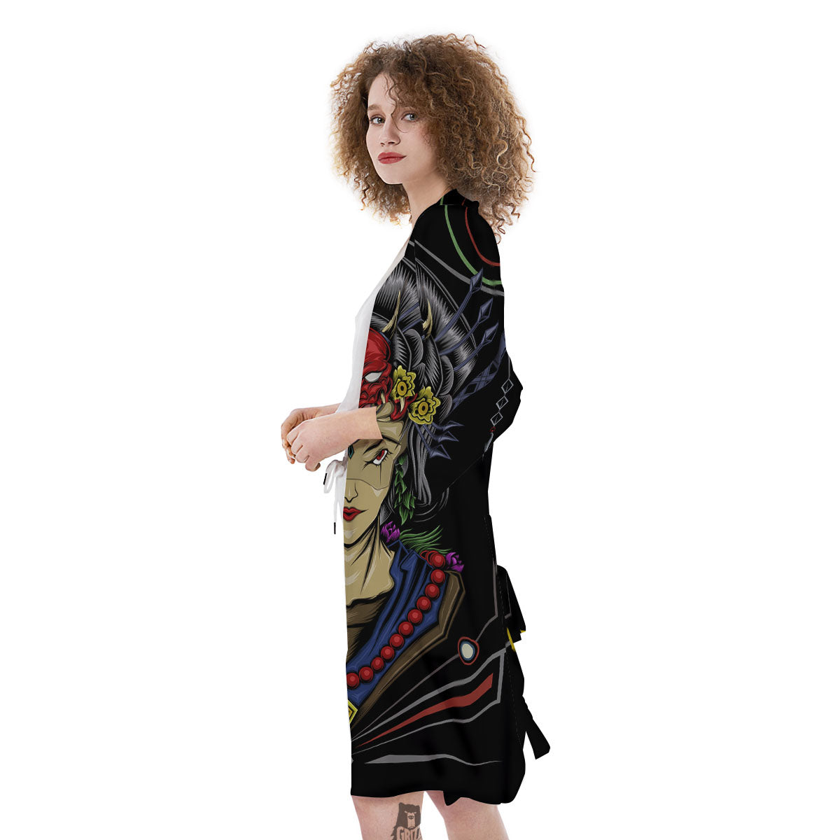 Samurai Girl Japanese Print Kimono-grizzshop