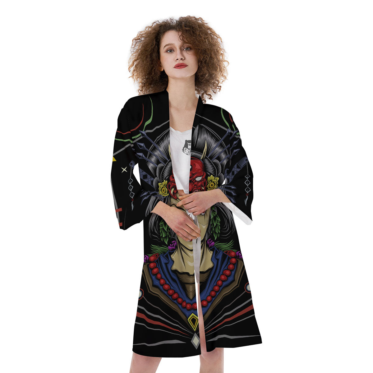 Samurai Girl Japanese Print Kimono-grizzshop