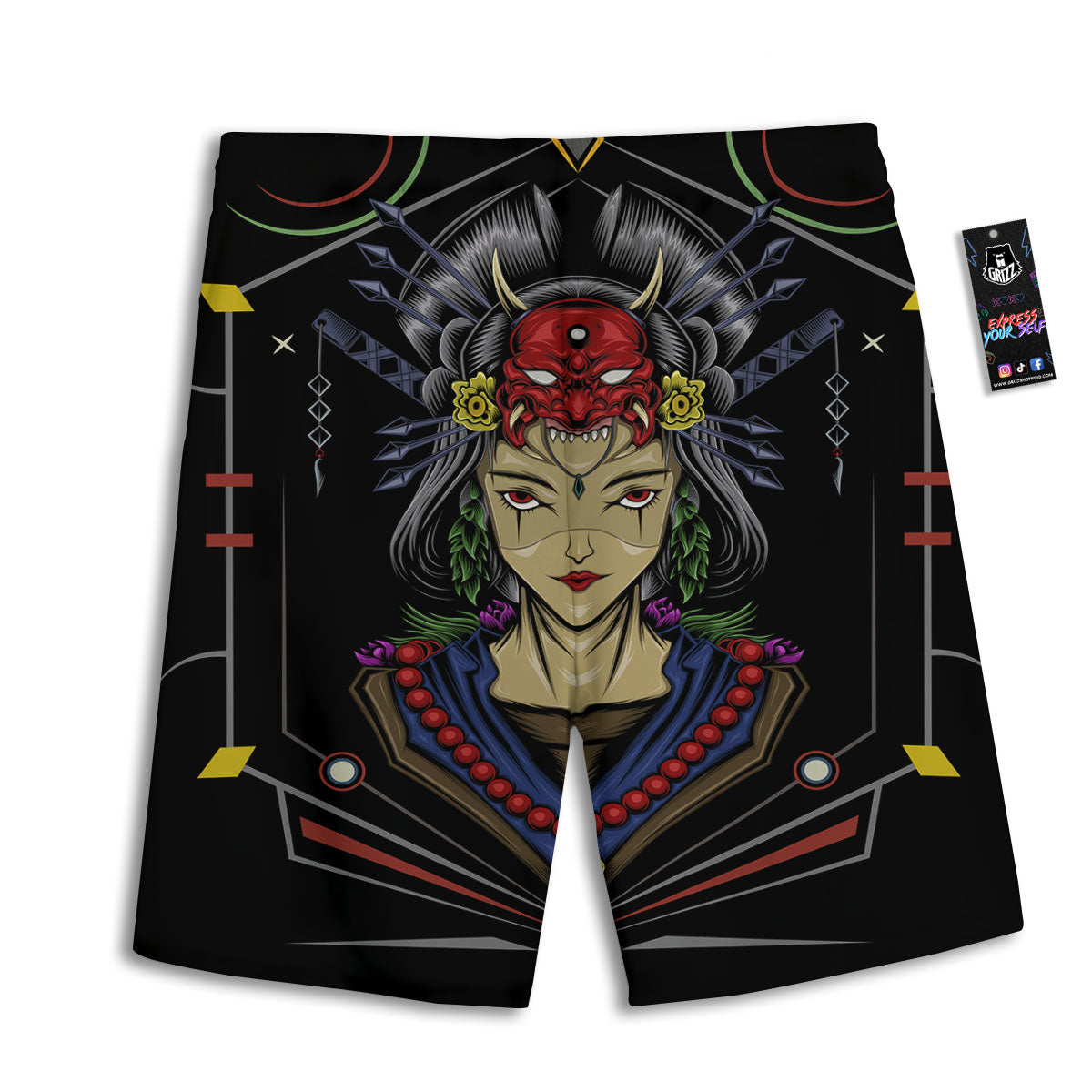Samurai Girl Japanese Print Men's Athletic Shorts