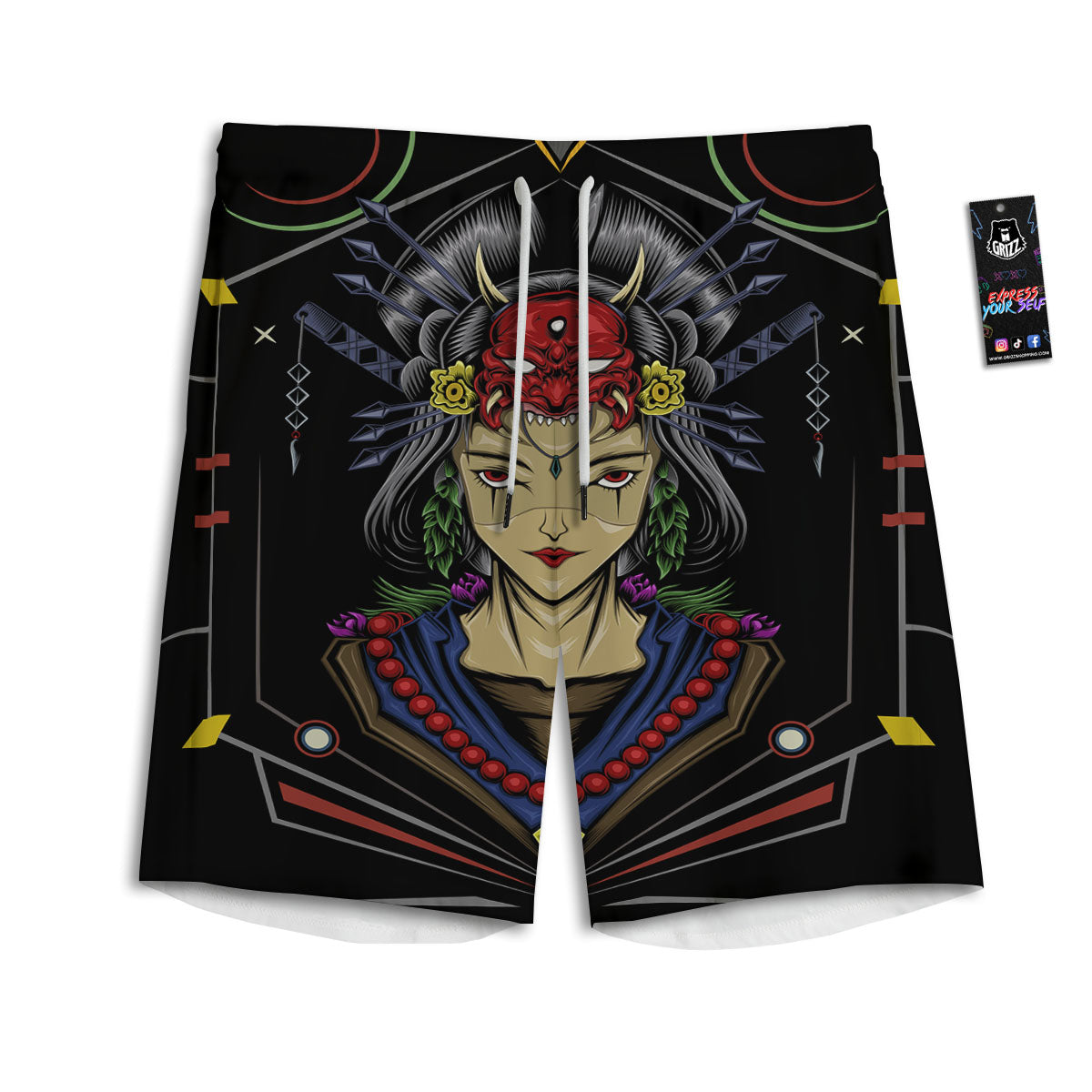 Samurai Girl Japanese Print Men's Athletic Shorts
