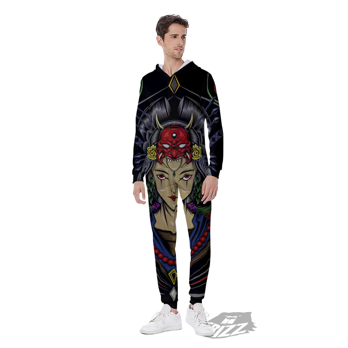 Samurai Girl Japanese Print Men's Jumpsuit-grizzshop