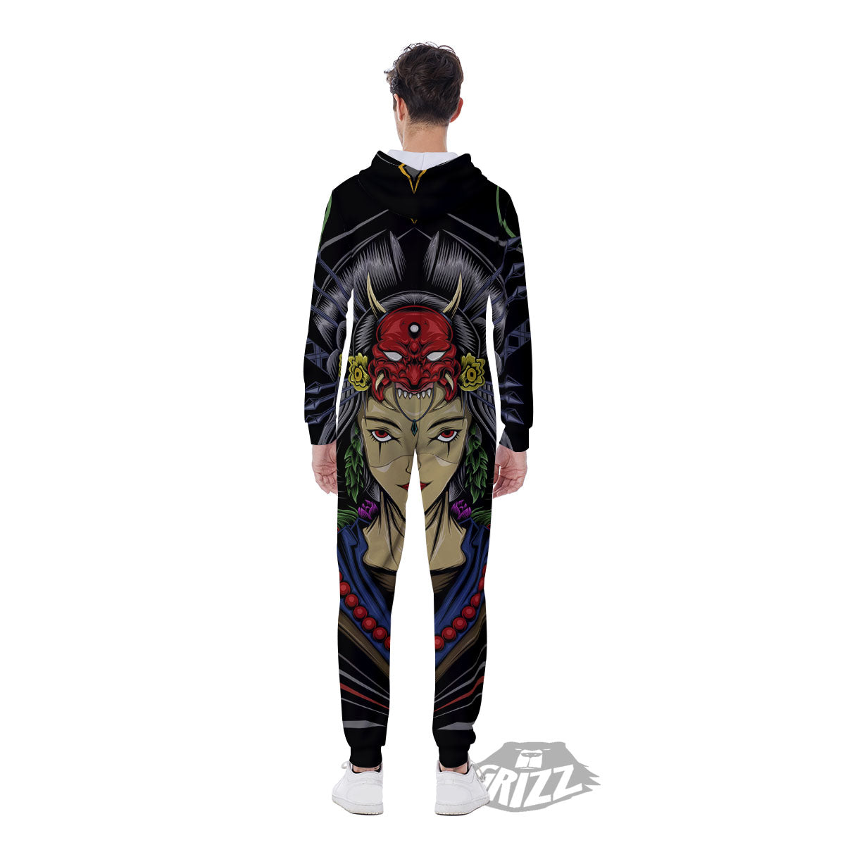 Samurai Girl Japanese Print Men's Jumpsuit-grizzshop