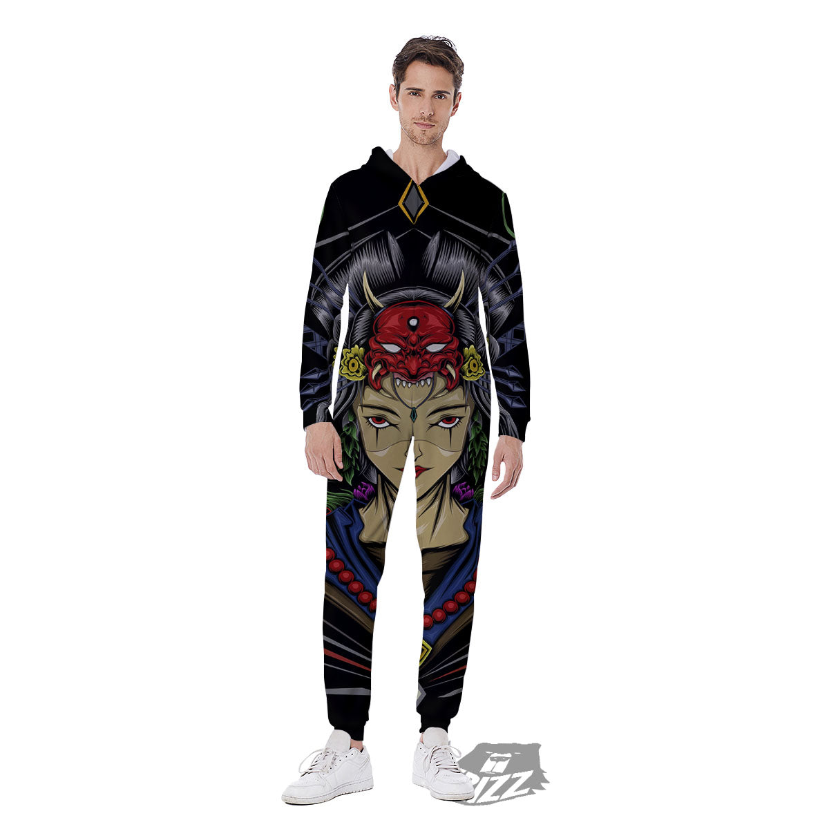 Samurai Girl Japanese Print Men's Jumpsuit-grizzshop