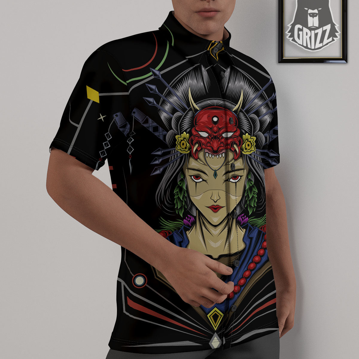 Samurai Girl Japanese Print Untucked Shirts-grizzshop
