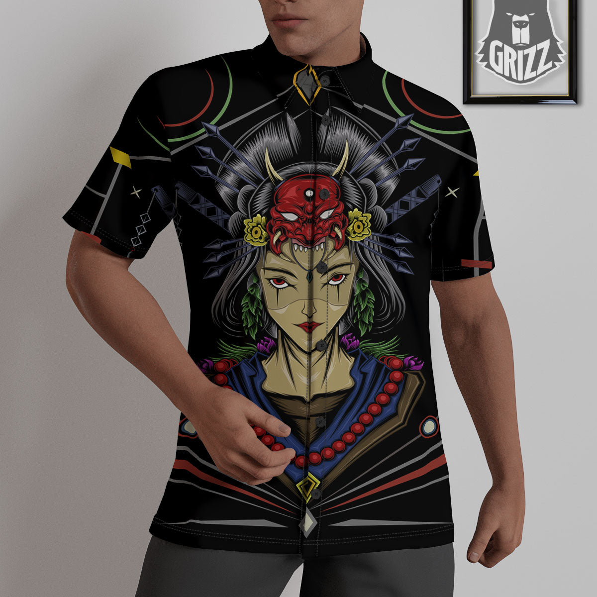 Samurai Girl Japanese Print Untucked Shirts-grizzshop