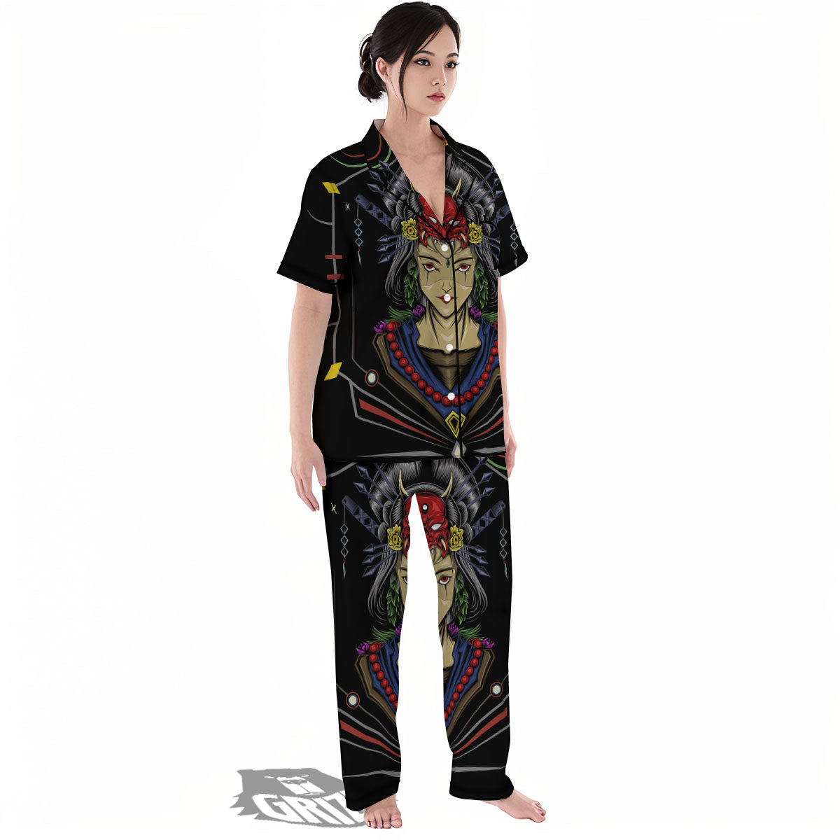 Samurai Girl Japanese Print Women's Pajamas Set-grizzshop