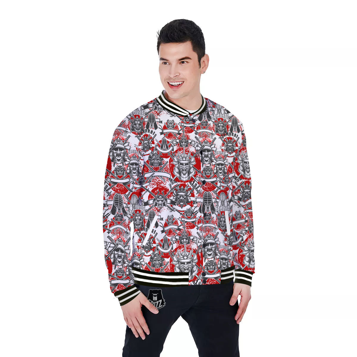 Samurai Japanese Print Pattern Baseball Jacket-grizzshop