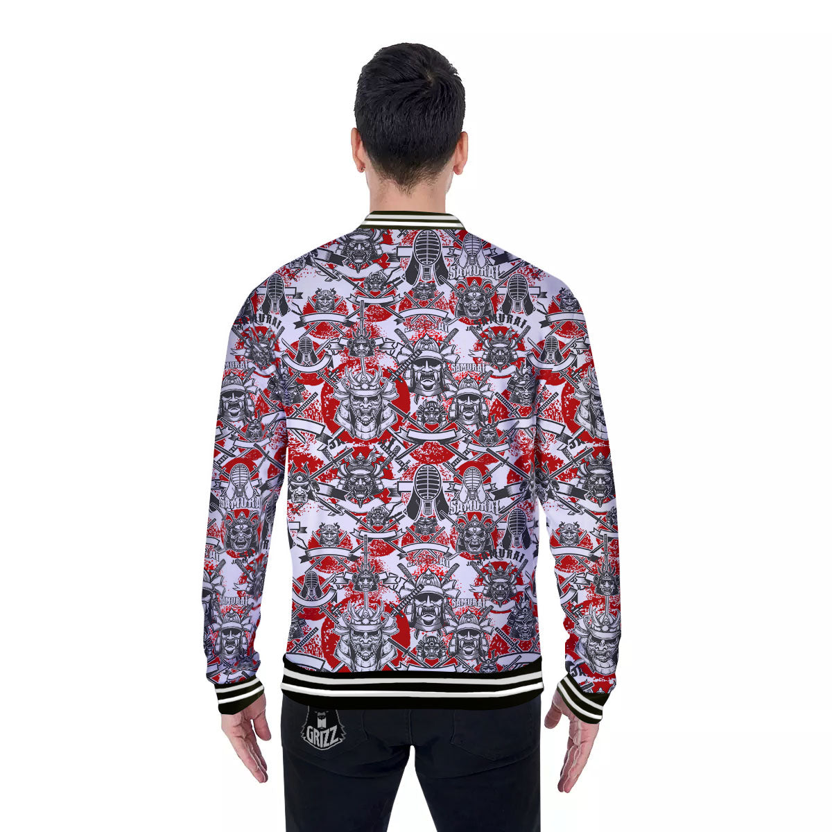 Samurai Japanese Print Pattern Baseball Jacket-grizzshop