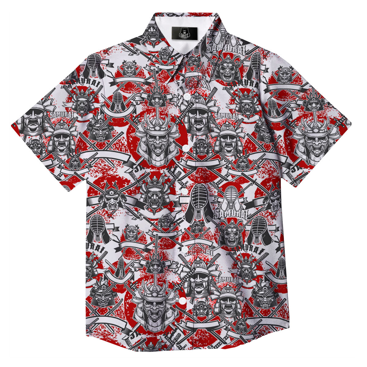 Samurai Japanese Print Pattern Button Up Shirt-grizzshop