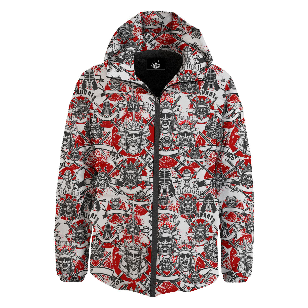 Samurai Japanese Print Pattern Down Jacket-grizzshop